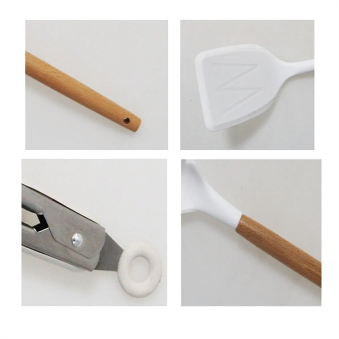HUPSBY574 Heat Resistant Wooden Handle Silicone Kitchen Utensil Set