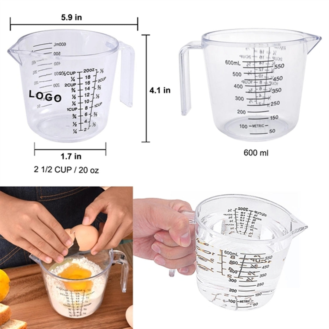 HUPSBY589  20 Oz. Clear Plastic Measuring Cup w/ Handle and Pour Spout