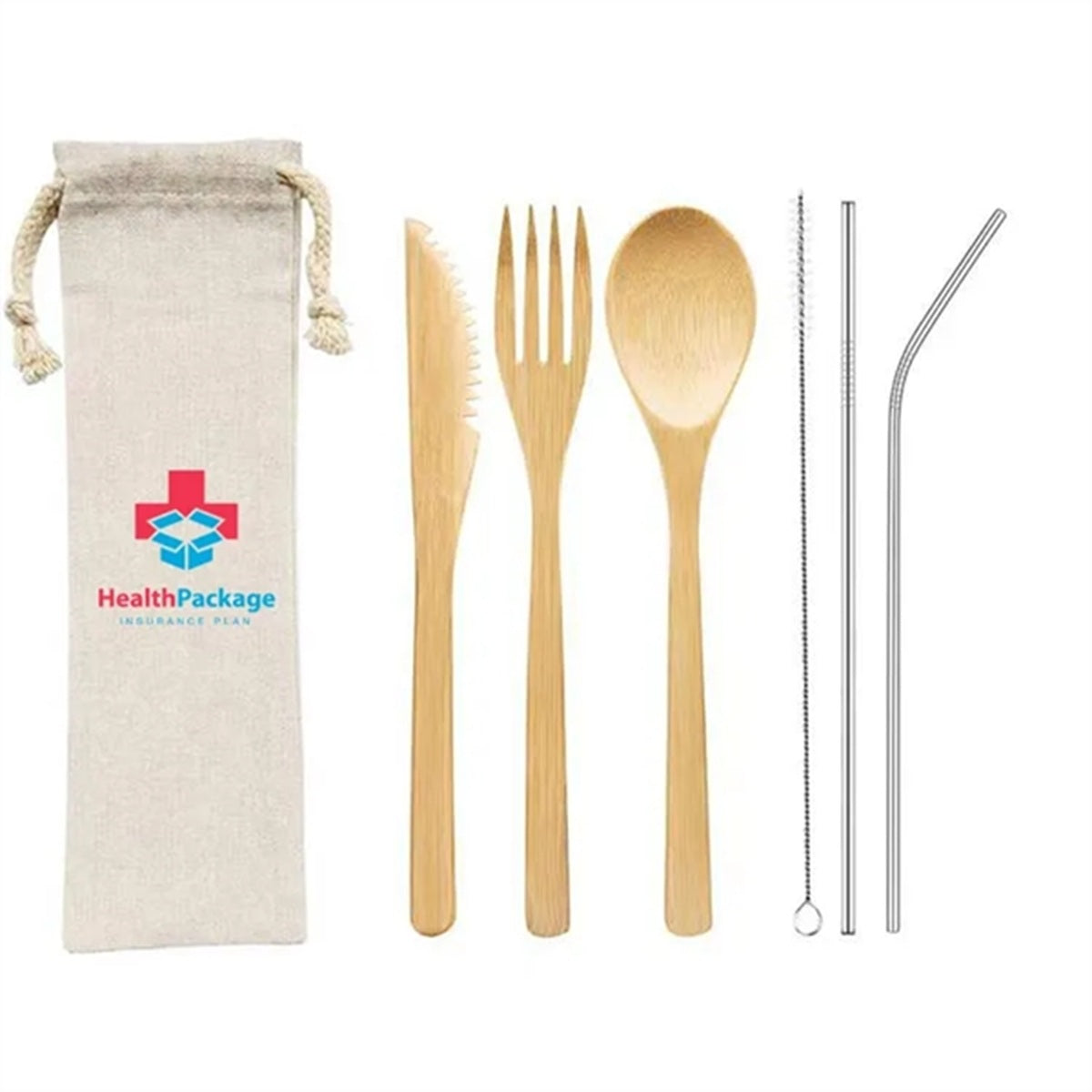 HUPSBY592 Biodegradable Bamboo Cutlery Set With Jute Bag