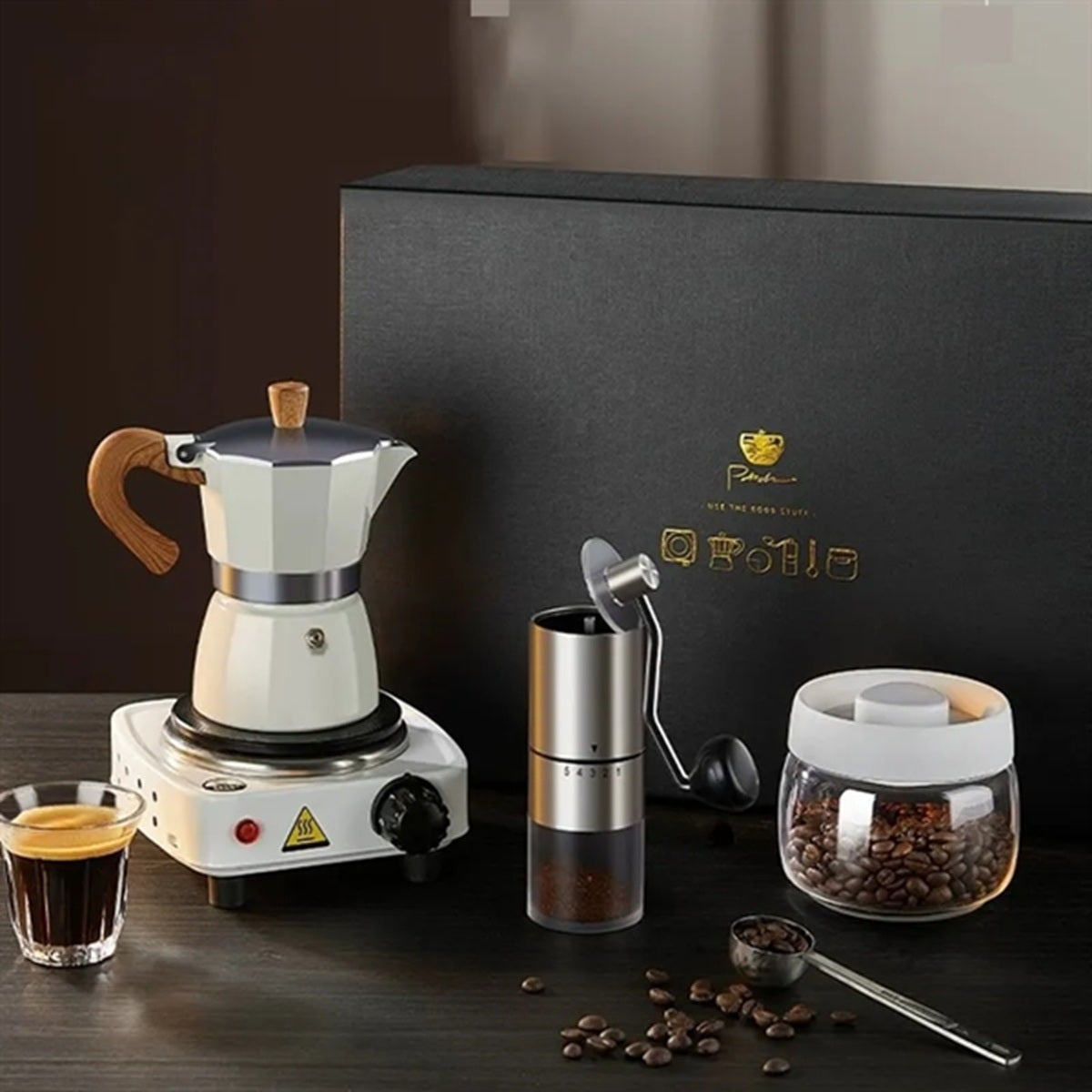 HUPSBY599 6PCS Portable MOKA Pot Coffee Maker Premium Gift Box