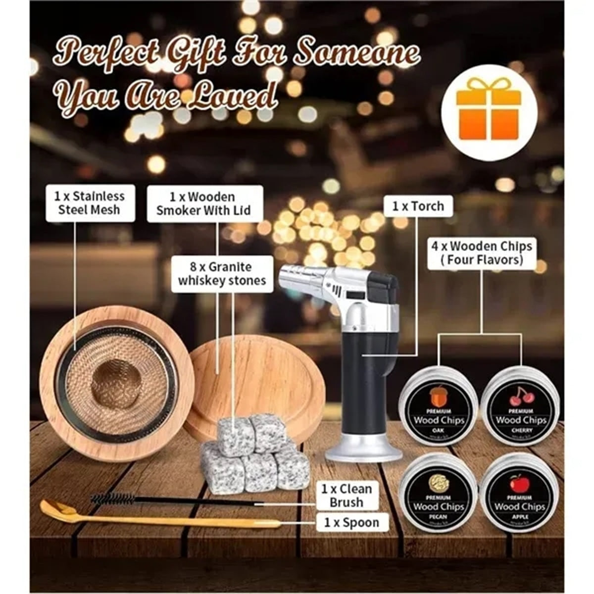 HUPSBY616 Cocktail Smoker Kit with Torch Whiskey with Ice Wine Stone