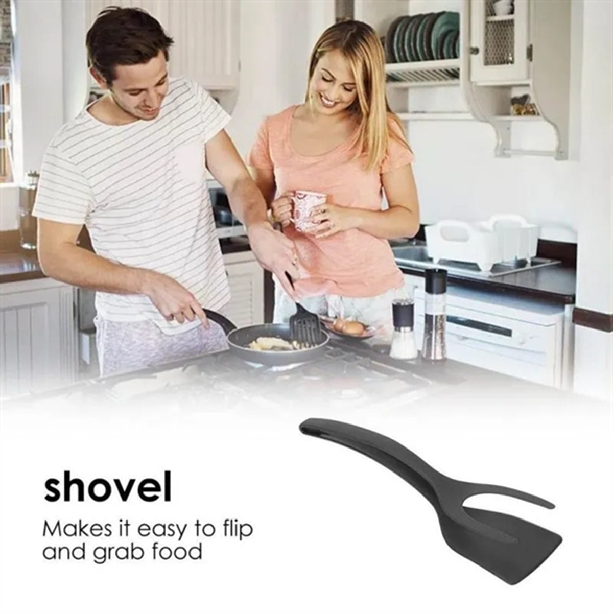 HUPSBY623 2-in-1 Flip &amp; Grip Silicone Spatula Tongs