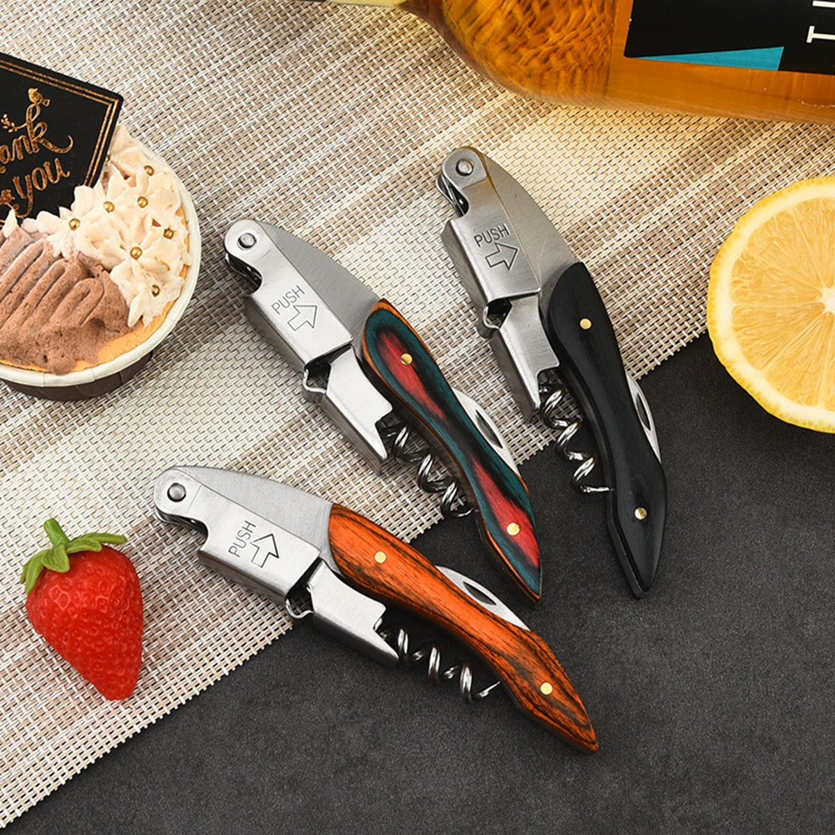 HUPSBY626 Multi-Function Red Wine Bottle Opener Stainless Steel Wood
