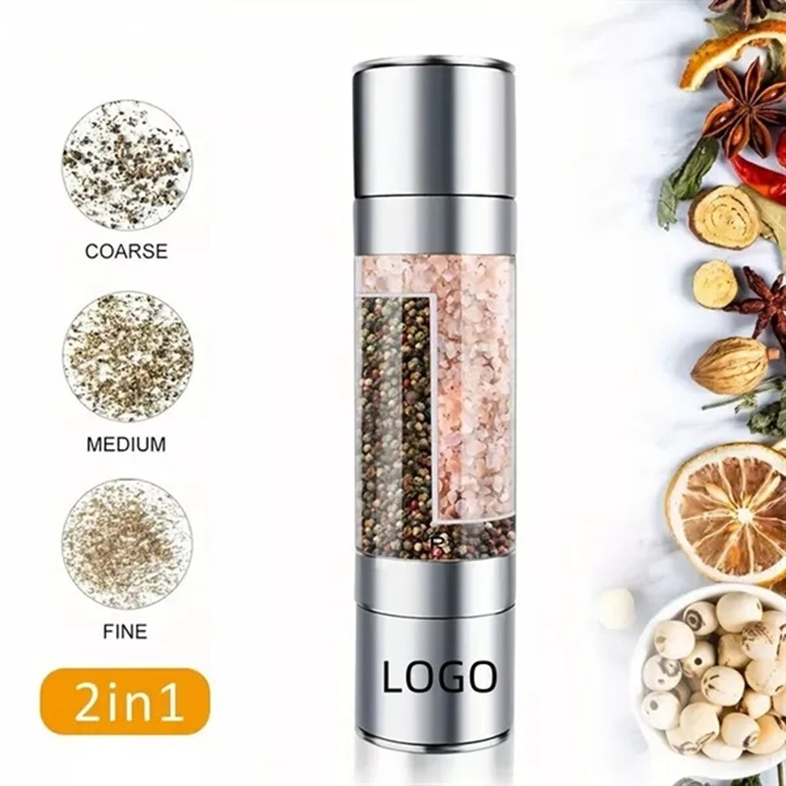 HUPSBY627 2 in 1 Stainless Steel Salt Pepper Grinder