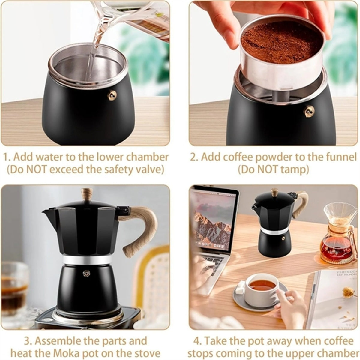 HUPSBY675 10 OZ 6 Cup Moka Pot Espresso Maker