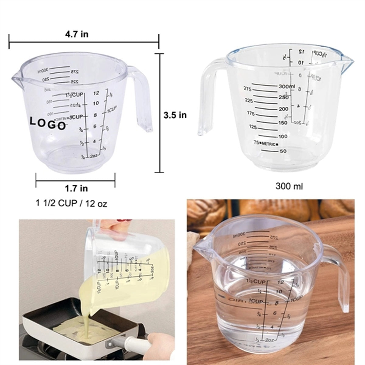 HUPSBY689 12 Oz. Clear Plastic Measuring Cup w/ Handle and Pour Spout