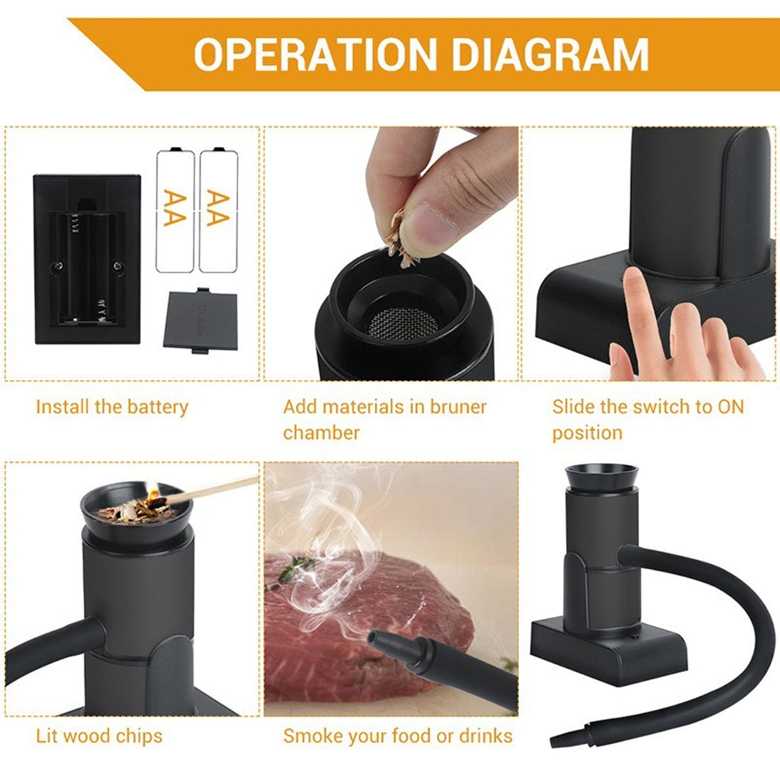 HUPSBY739 Handheld Food Kitchen Smoker Gun