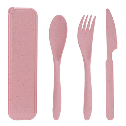 HUPSBY747 Four Sets Wheat Straw Portable Knife Fork Spoons Tableware