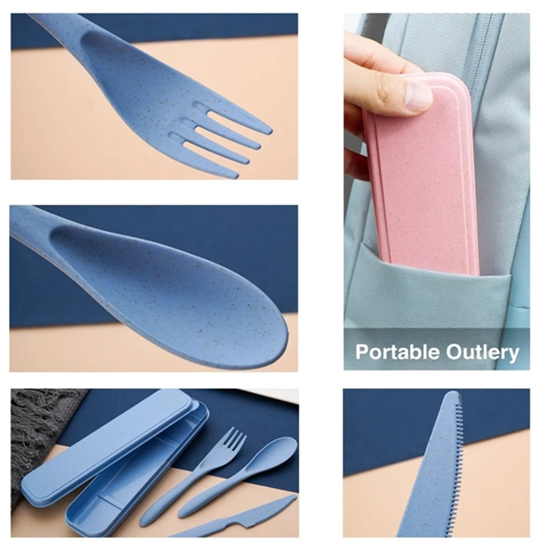 HUPSBY747 Four Sets Wheat Straw Portable Knife Fork Spoons Tableware