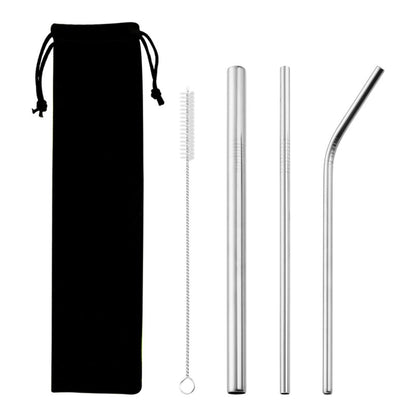 HUPSCG70 4-Piece Stainless Steel Bubble Straw Set W/Drawstring Bag