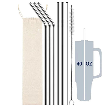 HUPSCG70 4-Piece Stainless Steel Bubble Straw Set W/Drawstring Bag