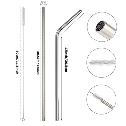 HUPSCG70 4-Piece Stainless Steel Bubble Straw Set W/Drawstring Bag