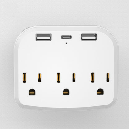 HUPSCG77 Wall Adapter Power Strip 3-Outlet Extender With 3 Usb