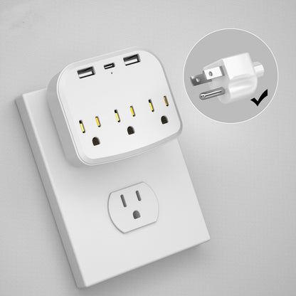HUPSCG77 Wall Adapter Power Strip 3-Outlet Extender With 3 Usb