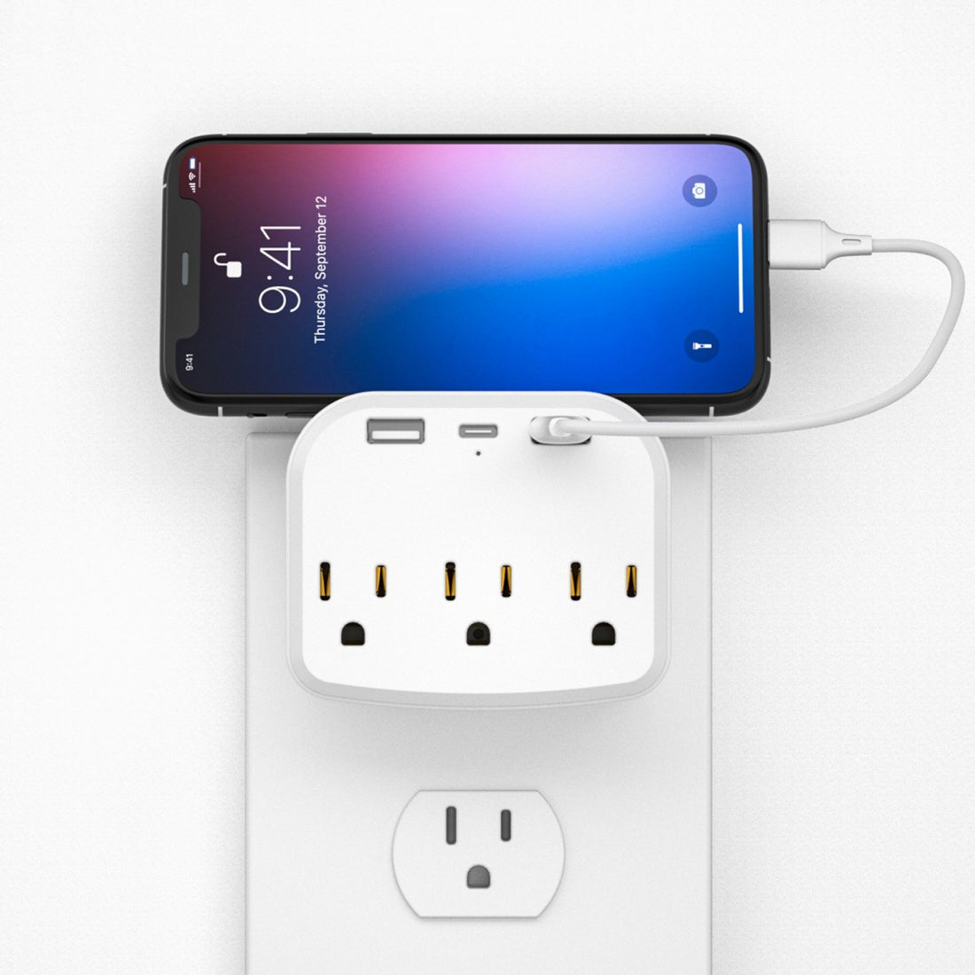 HUPSCG77 Wall Adapter Power Strip 3-Outlet Extender With 3 Usb