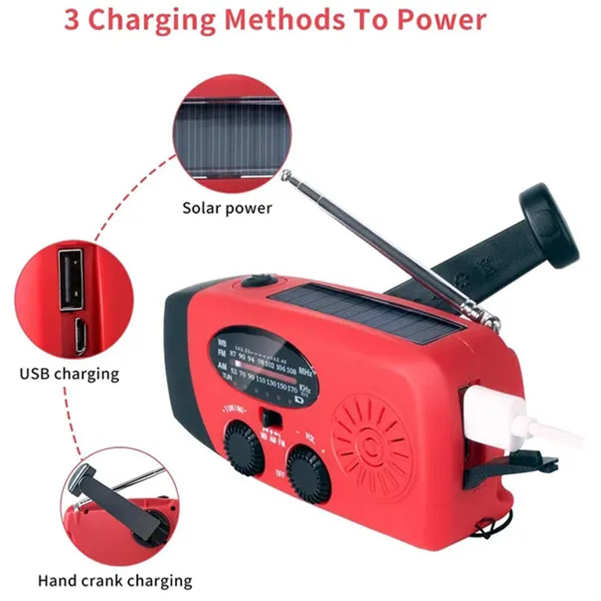 HUPSRC124 Emergency Solar Hand Crank NOAA AMFM Radio LED Flashlight