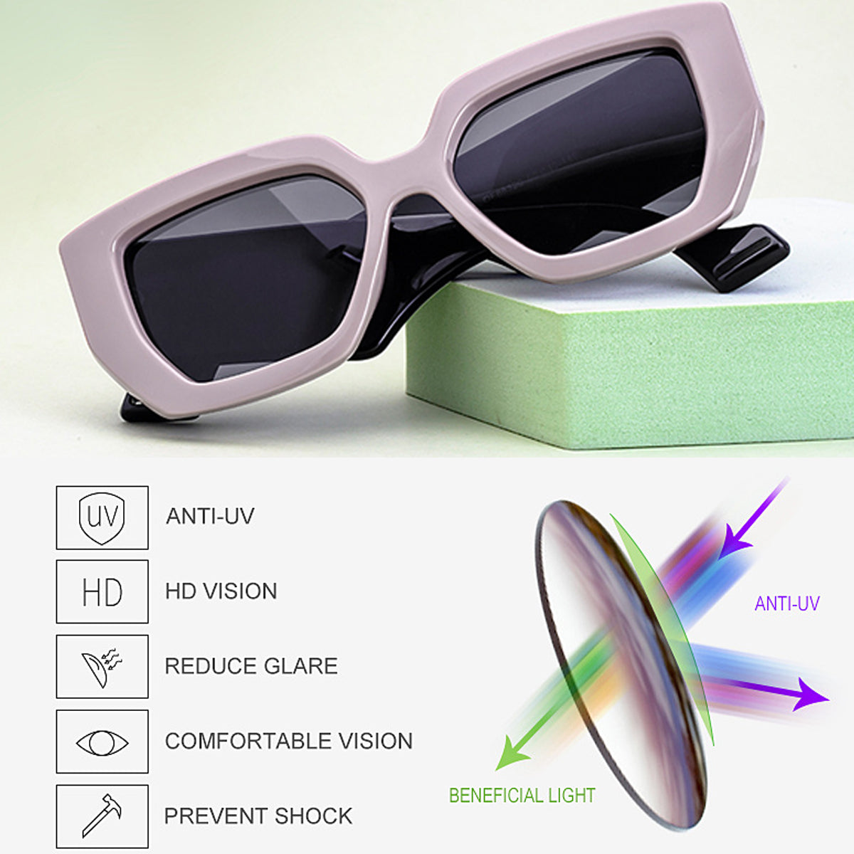 HUPSRC162 UV Protection Unisex Vintage Square Sunglasses