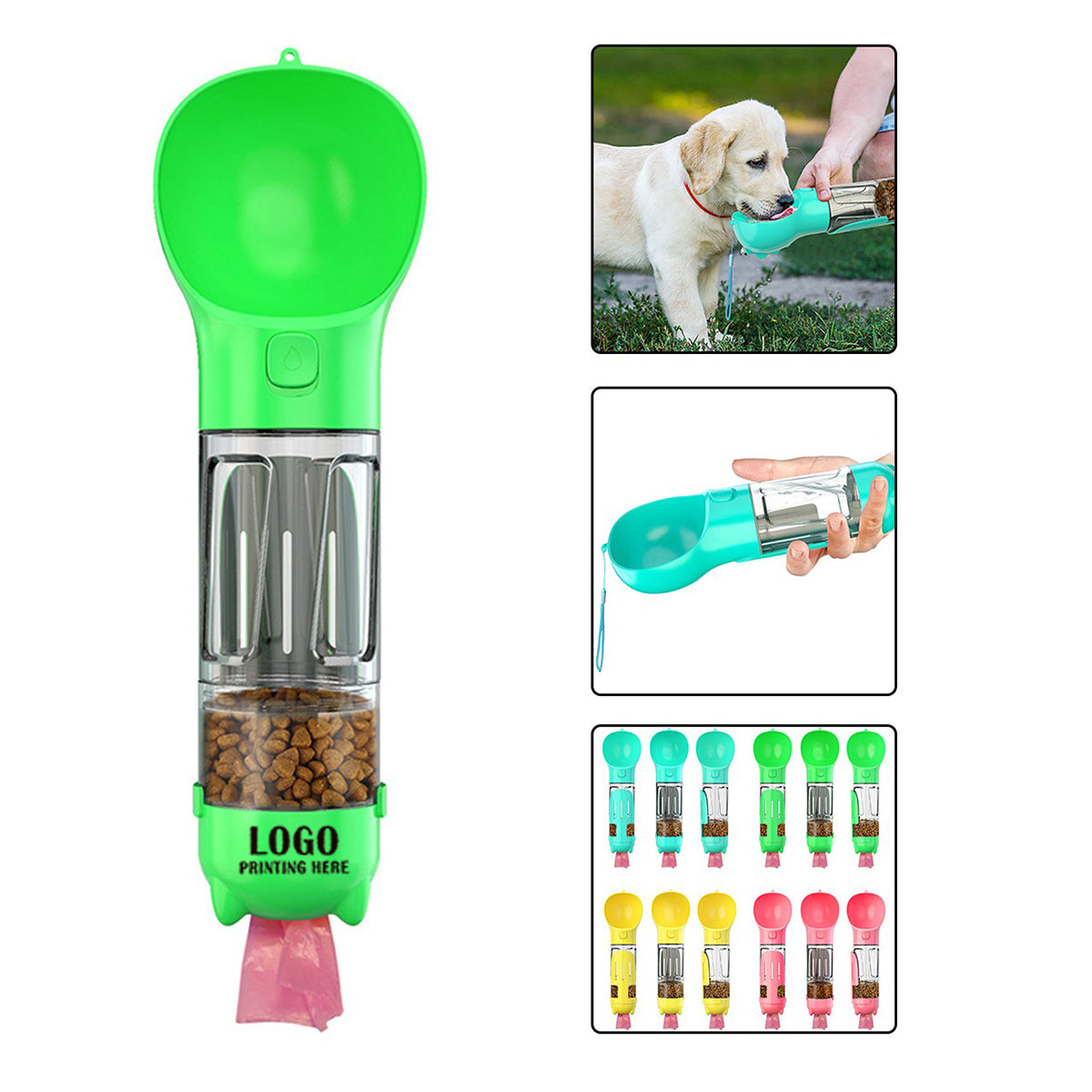 HUPSRC173 Portable 3 In 1 Pet Dog Water Bottle Poop Bag Food Dispenser