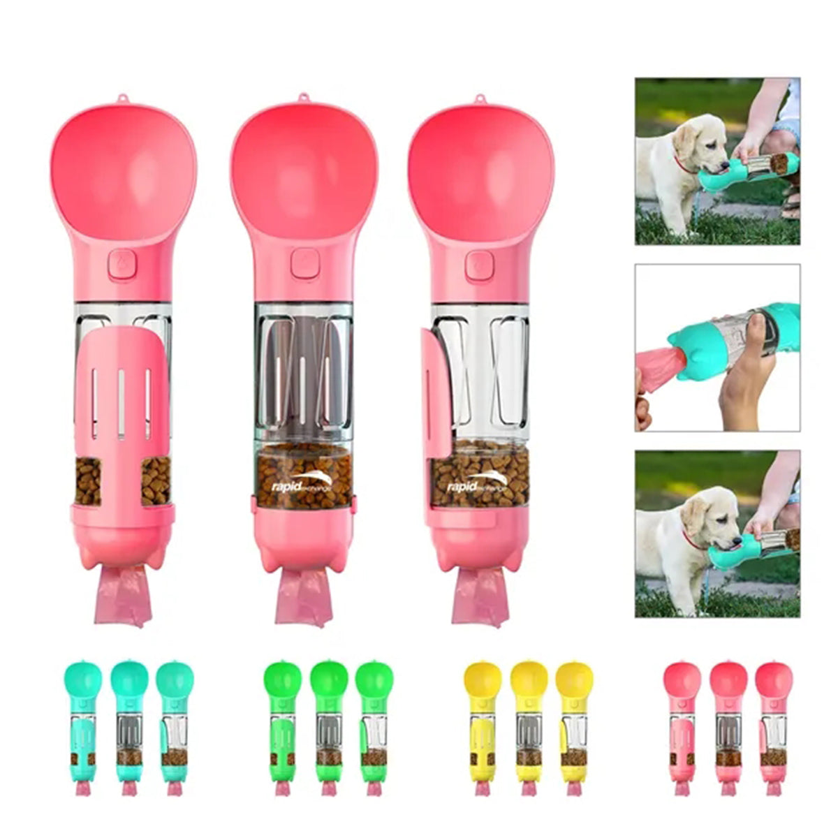 HUPSRC173 Portable 3 In 1 Pet Dog Water Bottle Poop Bag Food Dispenser