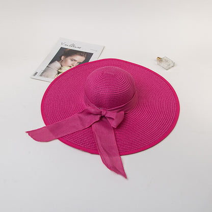 HUPSRC179 Summer Wide Brim Straw Uv Protection Hat Embroidery