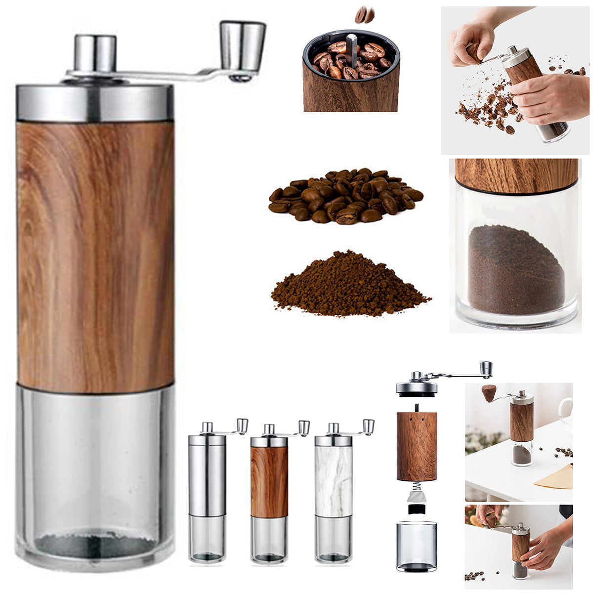 HUPSRC189 Manual Portable Adjustable Easy Clean Mill Coffee Grinders
