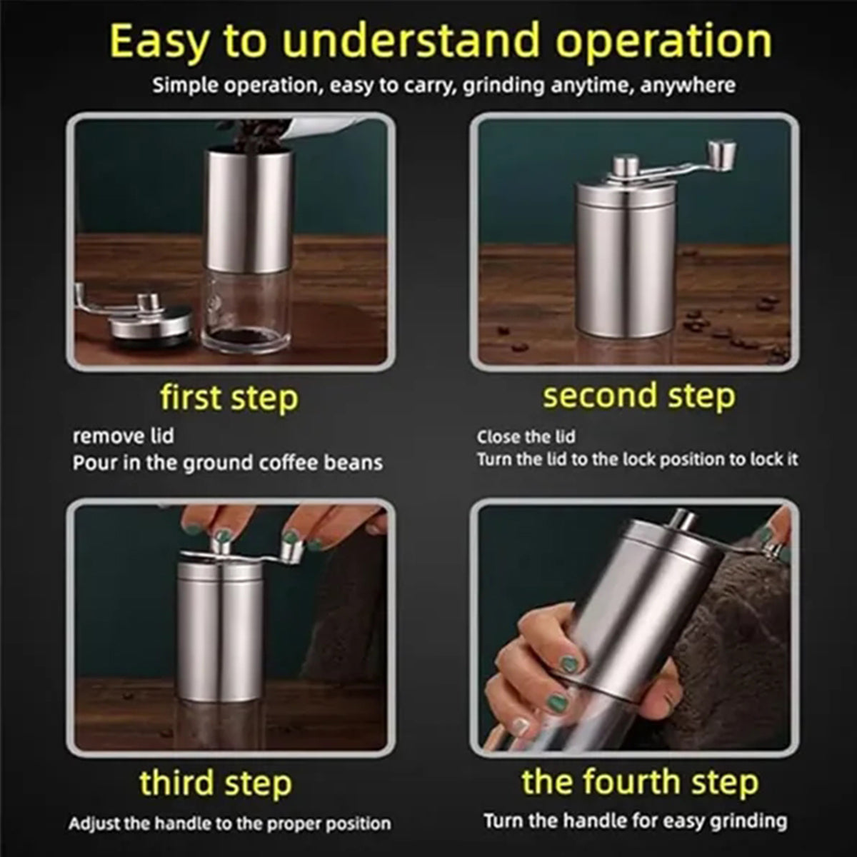 HUPSRC189 Manual Portable Adjustable Easy Clean Mill Coffee Grinders