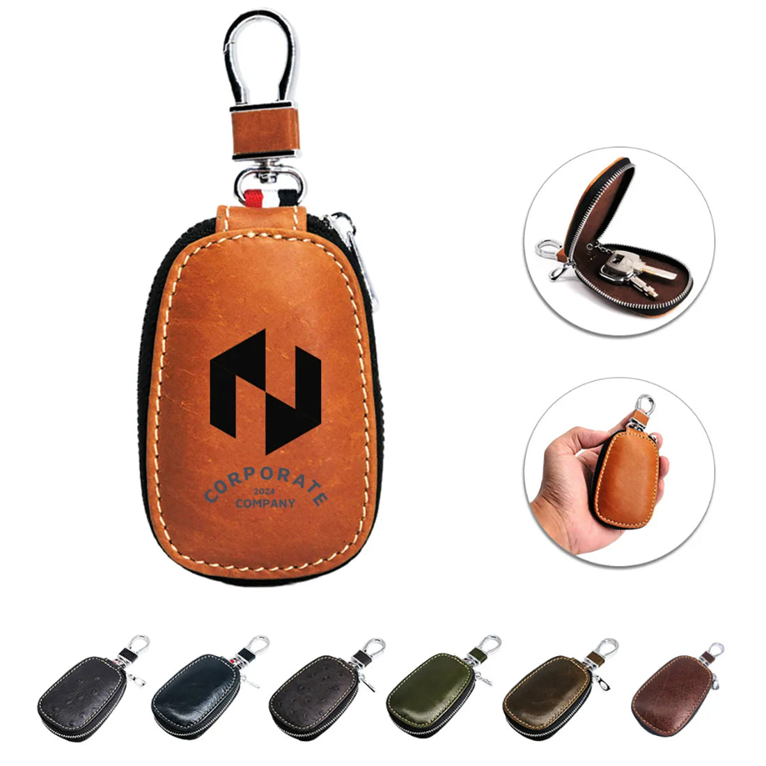 HUPSTL010 Leather Car Key Fob Wallet With Keychain