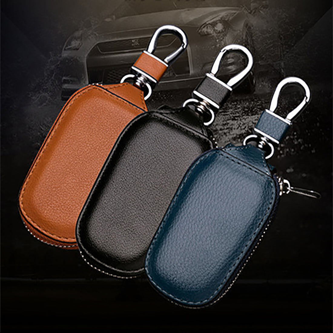 HUPSTL010 Leather Car Key Fob Wallet With Keychain