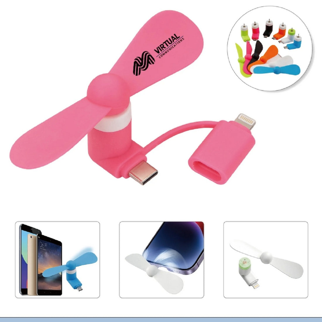 HUPSTL024 USB Cellphone Fan with Two Adapters