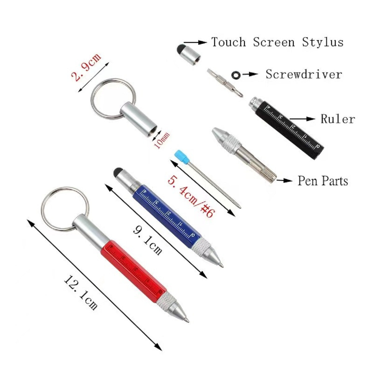 HUPSTL030 6-In-1 Multi Function Tool Pen With Key Chain