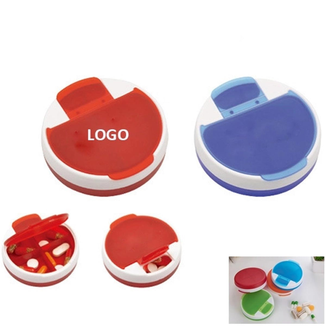 HUPSTL054 Travel 4 Compartments Round Pill Case Container