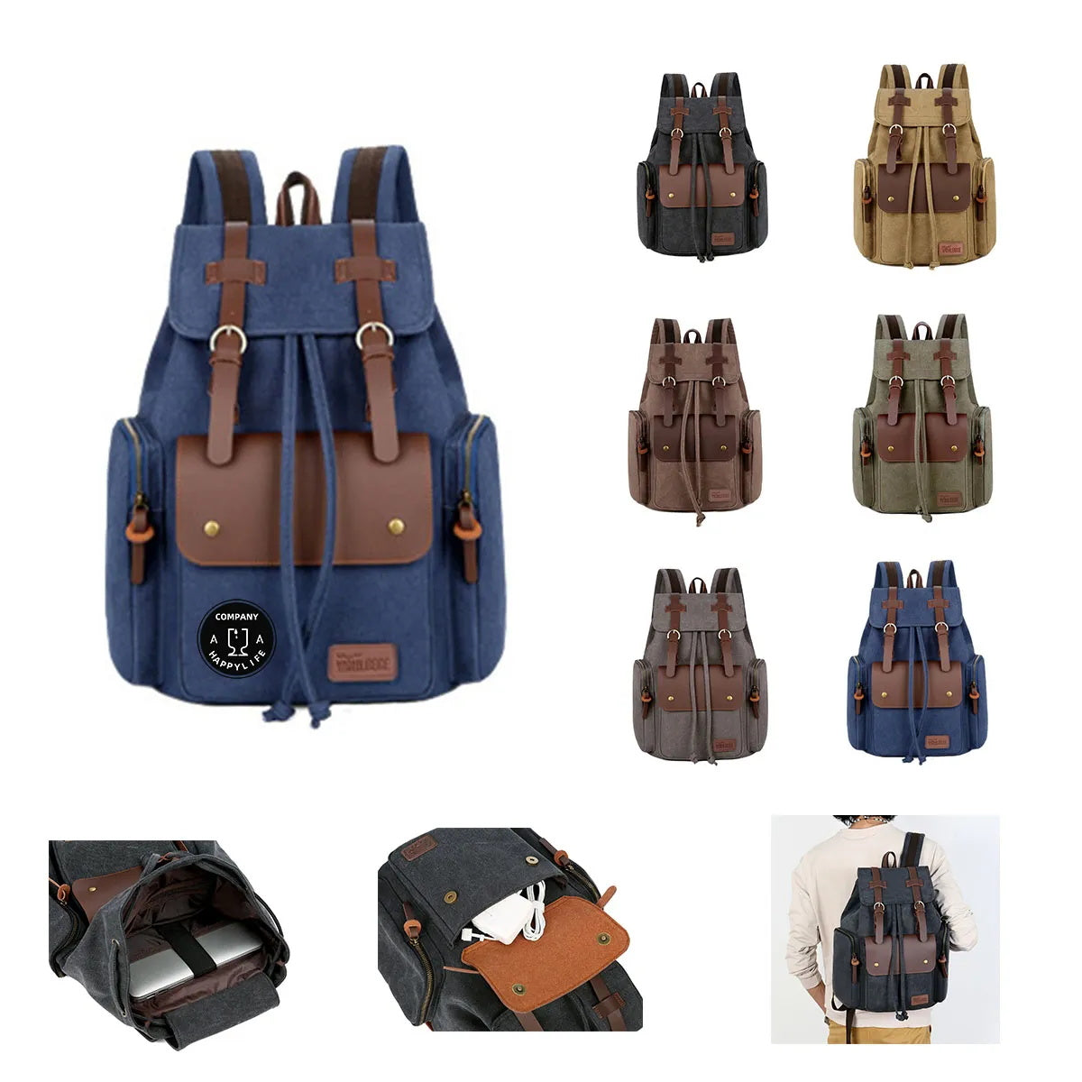 Outdoor Vintage Canvas Leather Backpack | HUPSTL083