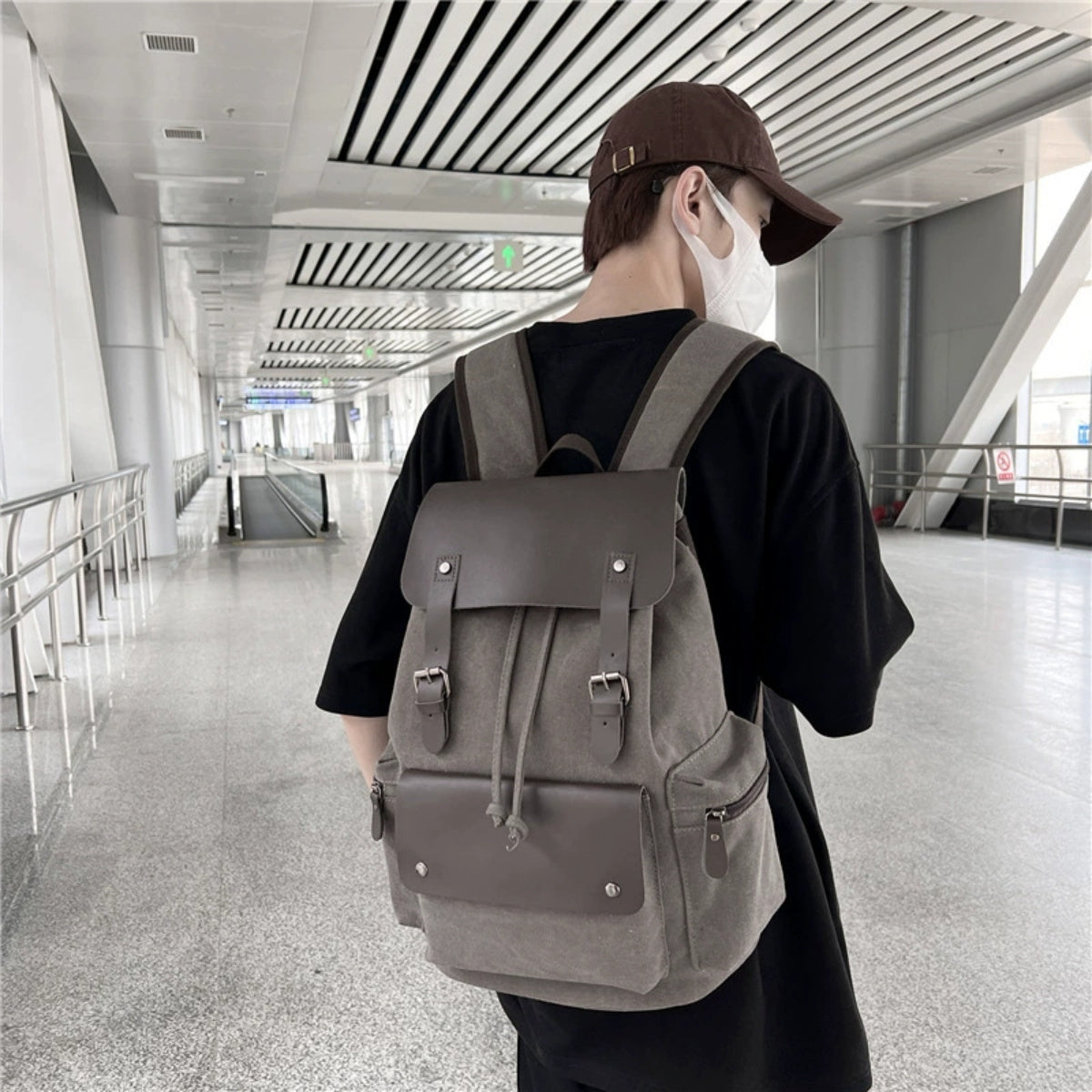 Outdoor Vintage Canvas Leather Backpack | HUPSTL083