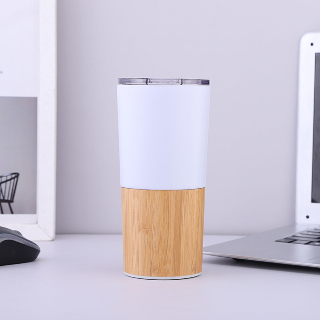 HUPSTL099 20 Oz Stianless Steel Natural Bamboo Insulation Cup