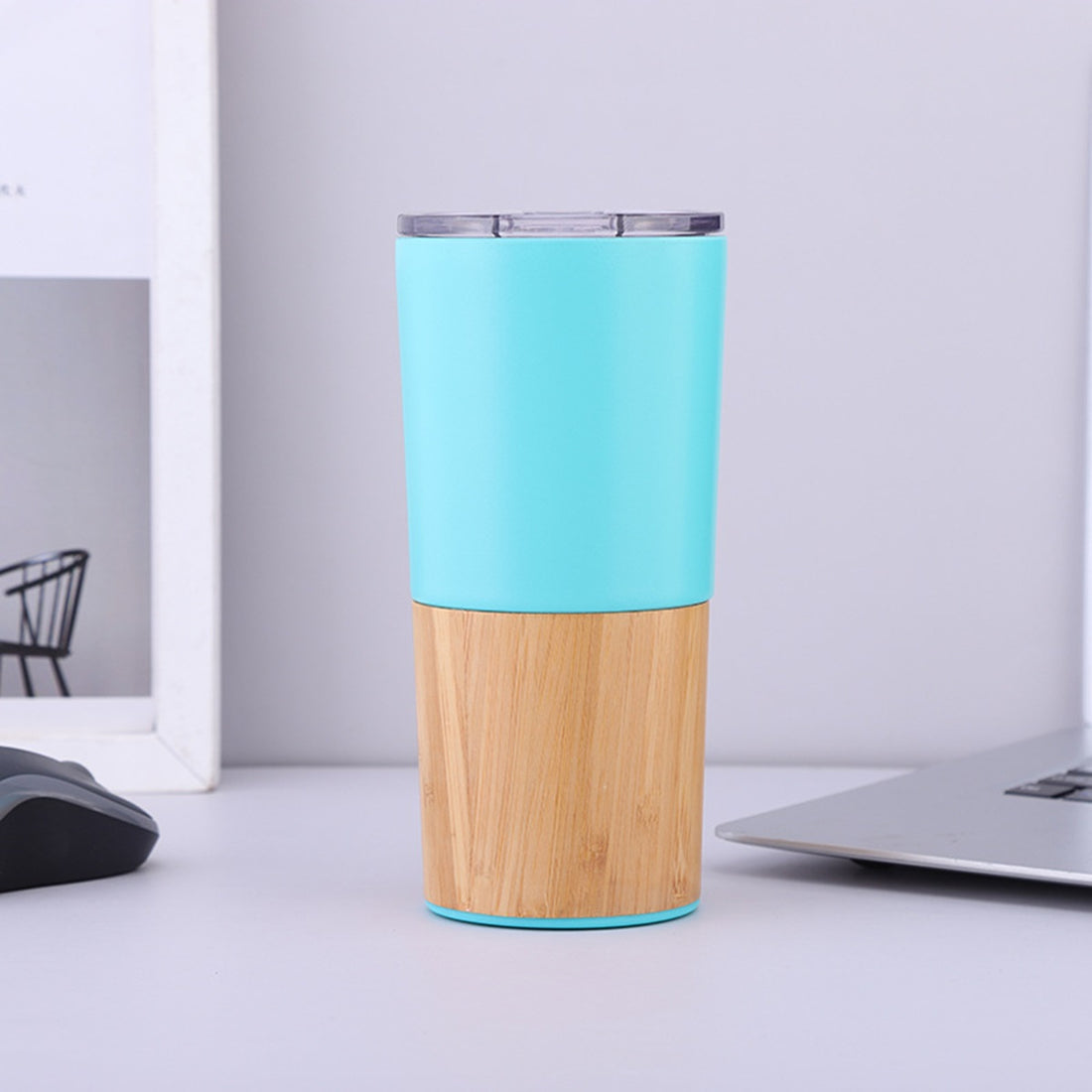 HUPSTL099 20 Oz Stianless Steel Natural Bamboo Insulation Cup