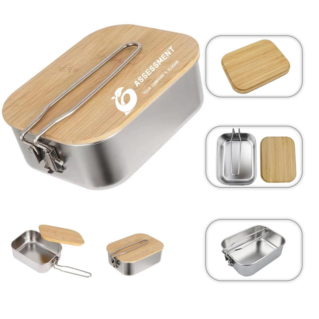 HUPSTL130 Stainless Steel Bamboo Wooden Cover Lunch Box