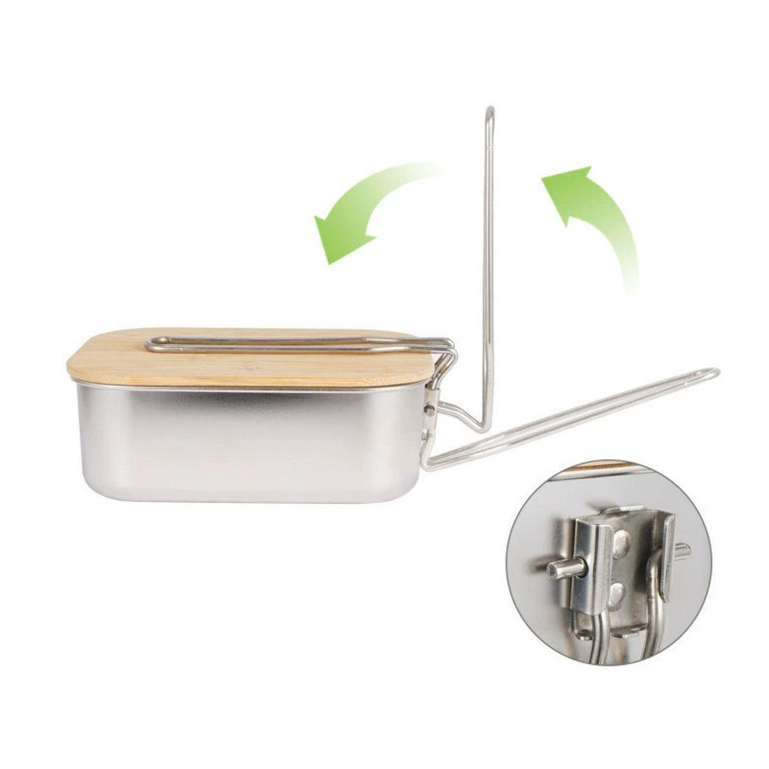 HUPSTL130 Stainless Steel Bamboo Wooden Cover Lunch Box