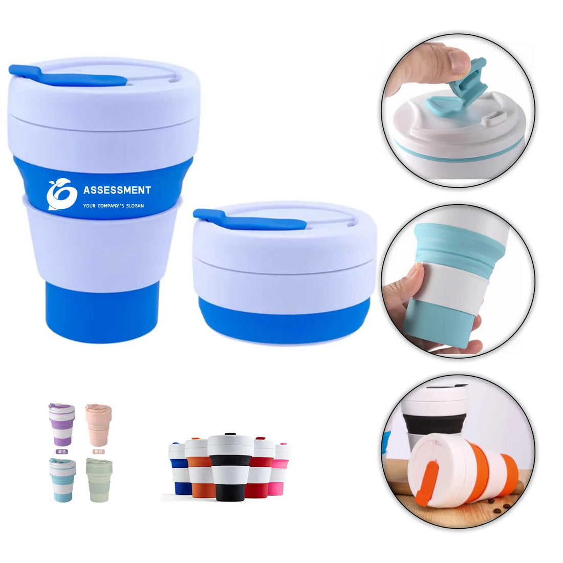 HUPSTL134 12 OZ Collapsible Foldable Silicone Travel Cup with Straw
