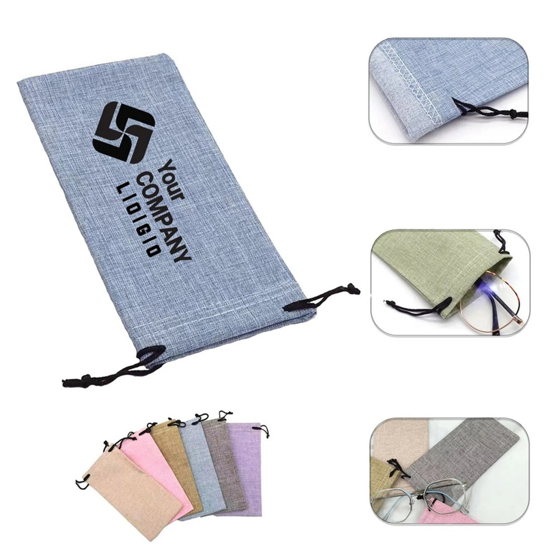 HUPSTL147 Linen Sunglass Drawstring Pouch