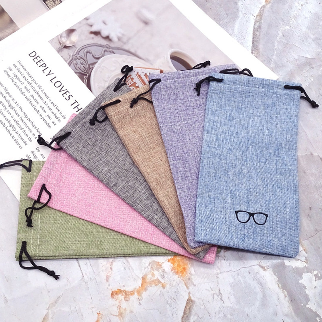 HUPSTL147 Linen Sunglass Drawstring Pouch