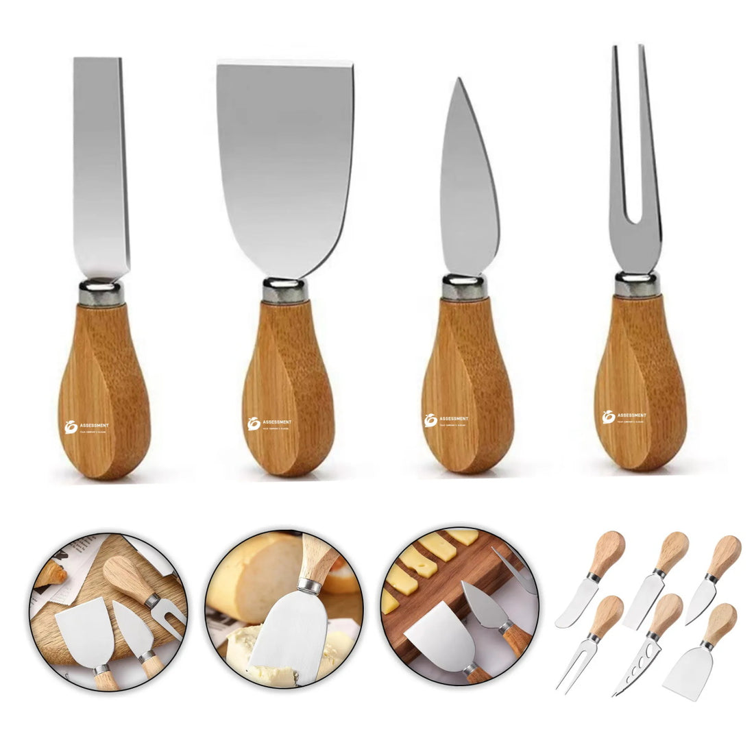 HUPSTL164 Cheese Knifives W/Wooden Handle Set