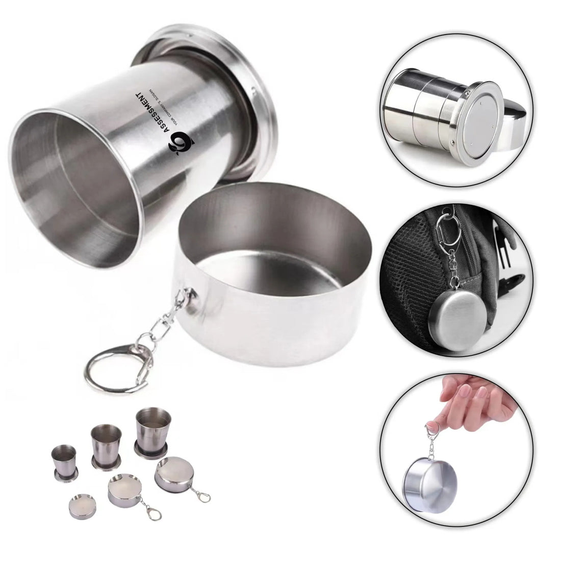 HUPSTL165 2 Oz Stainless Steel Collapsible Shot Cup