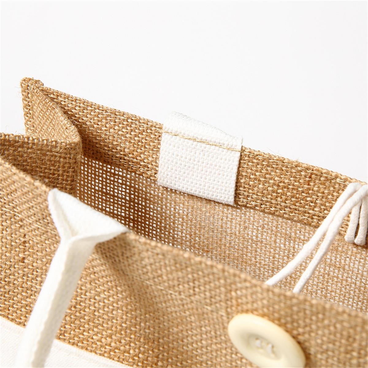 HUPSTL166 Burlap Jute Shopping Tote Bag W/Pocket Front