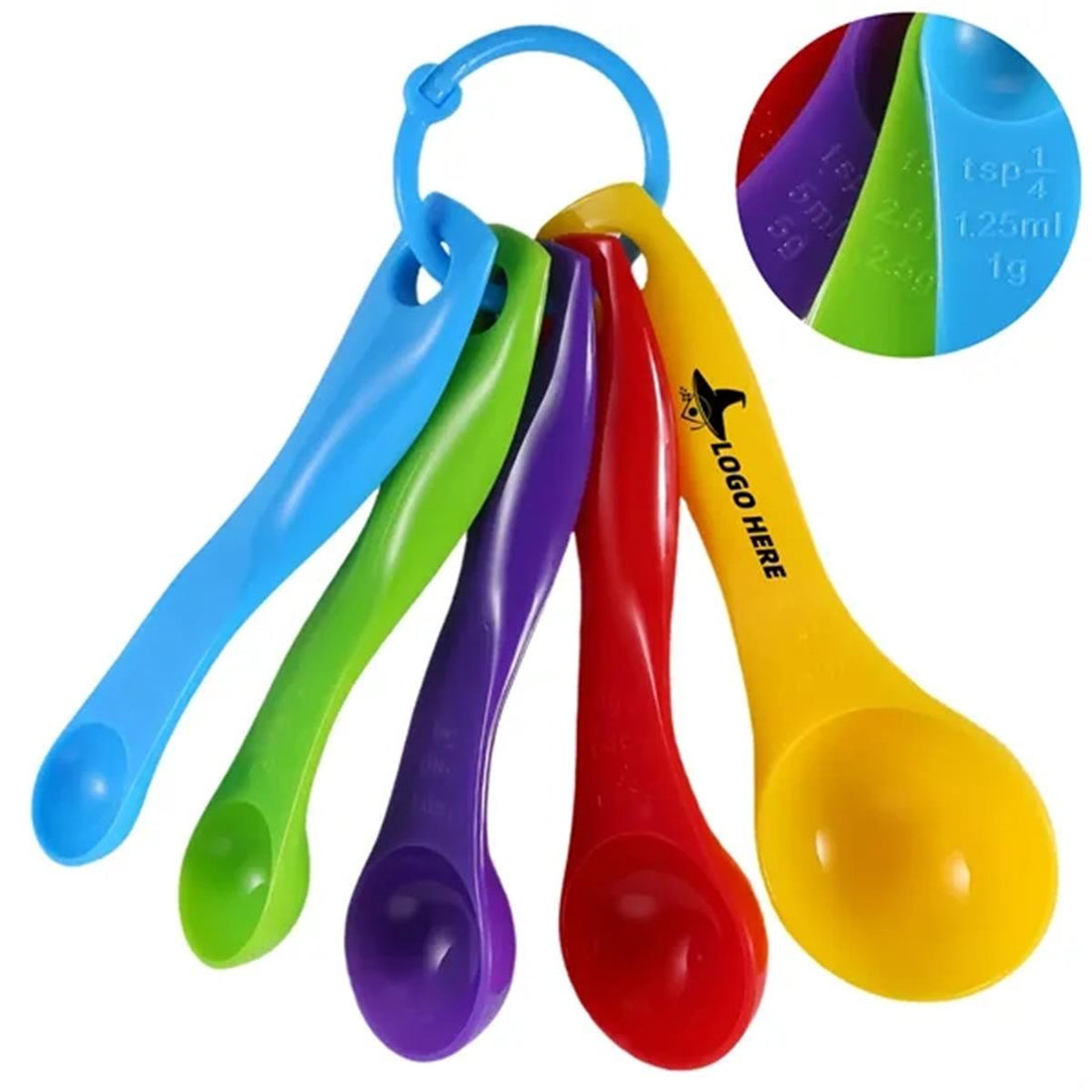 HUPSTL194 Colored Plastic 5 In 1 Measuring Cup And Spoon Set