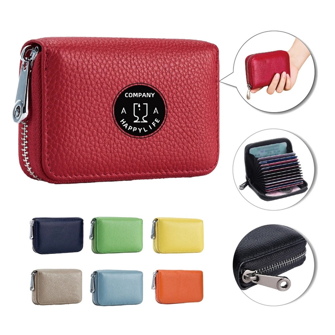 HUPSTL231 Leather Credit Card Wallet with Zipper