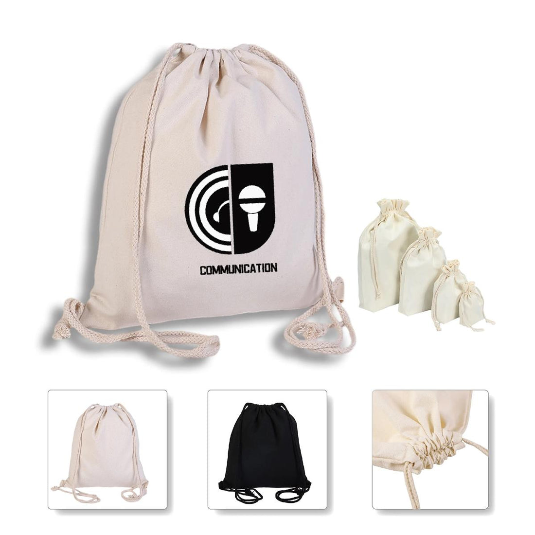 HUPSTL249 Durable Cotton Drawstring Tote Bags