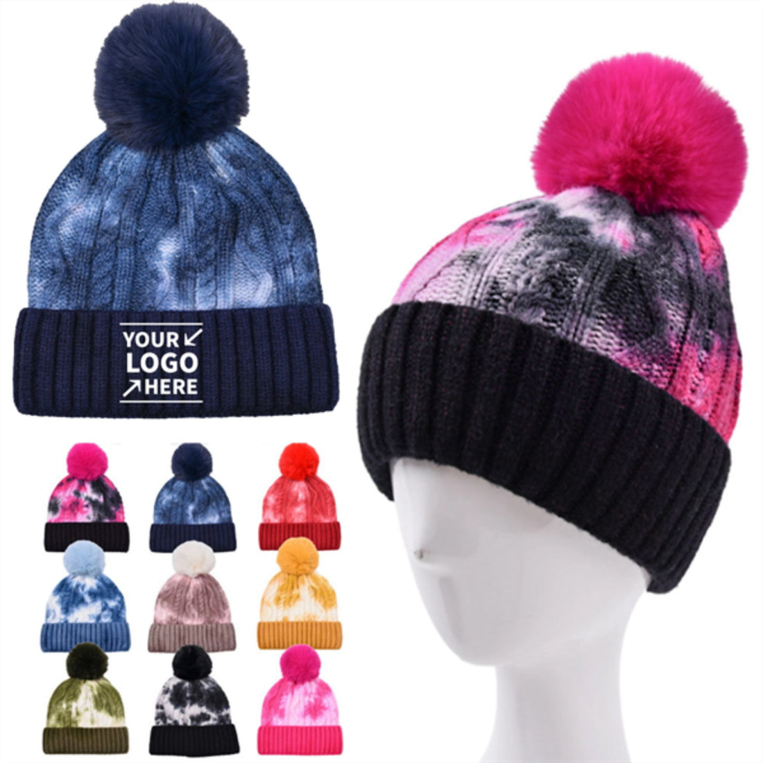 HUPSTL254 Tie Dye Beanie Soft Winter Knit Hat