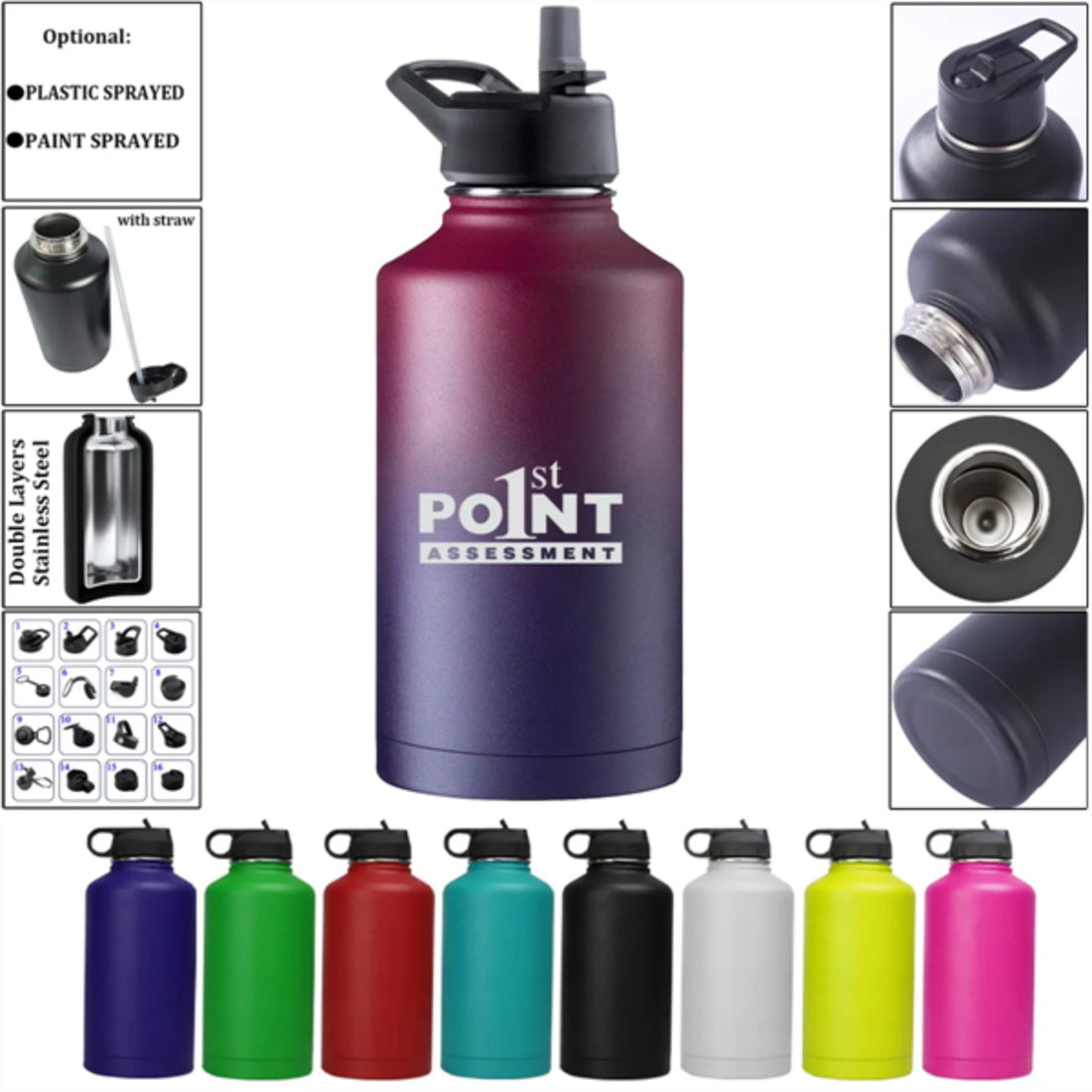 HUPSTL260 64Oz Insulated Stainless Steel Water Bottle