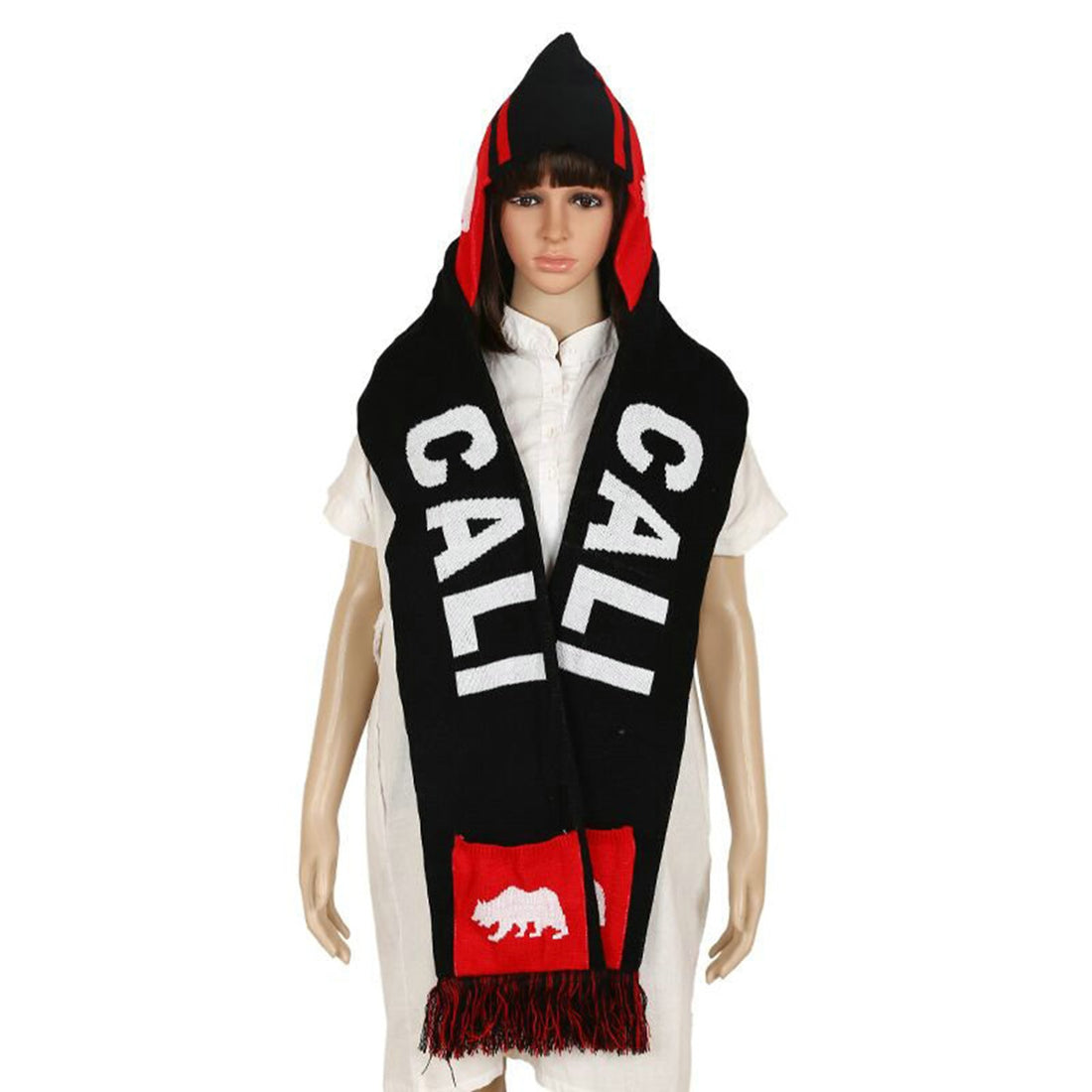 HUPSTL277 Football Team Knit Scarf Connected With Cap
