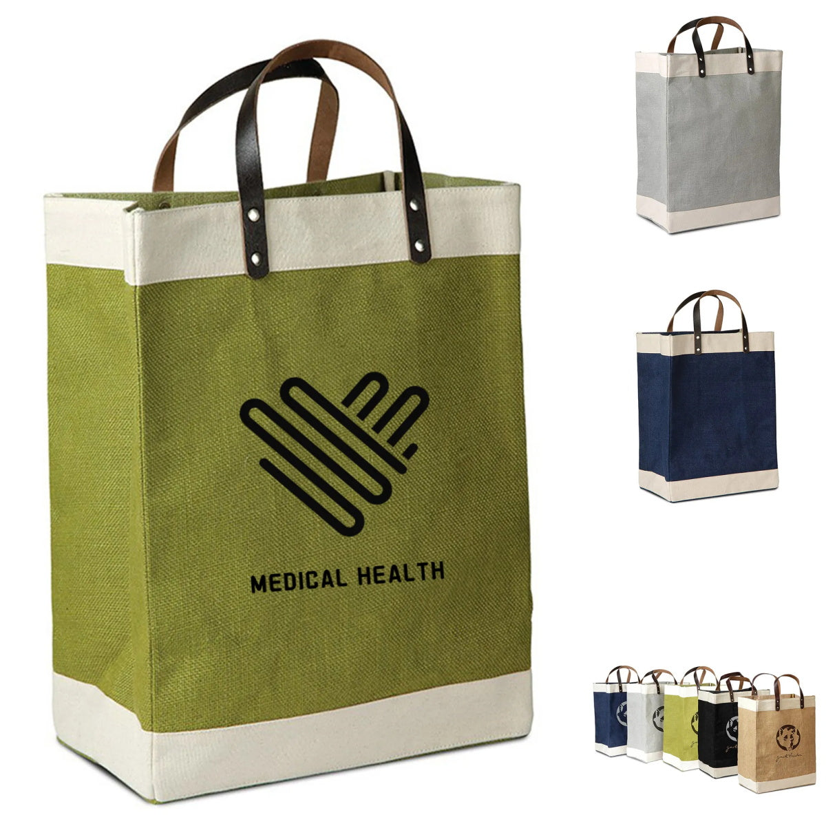 HUPSTL297 Jute Tote Bag With Leather Handle